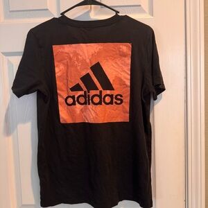 Adidas Youth Black T-Shirt with Orange Logo Size XL